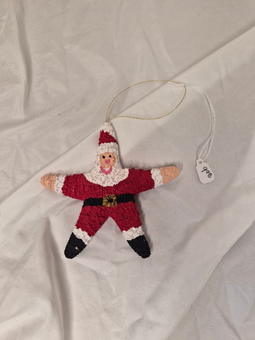 Real Starfish Santa Ornament Coastal Christmas Hand Painted Nautical NWT